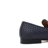 Mocassino in vitello intrecciato blu sfumato, lavorazione a sacchetto e fondo in cuoio con antiscivolo 263VCBLU 24 ROSSI 
