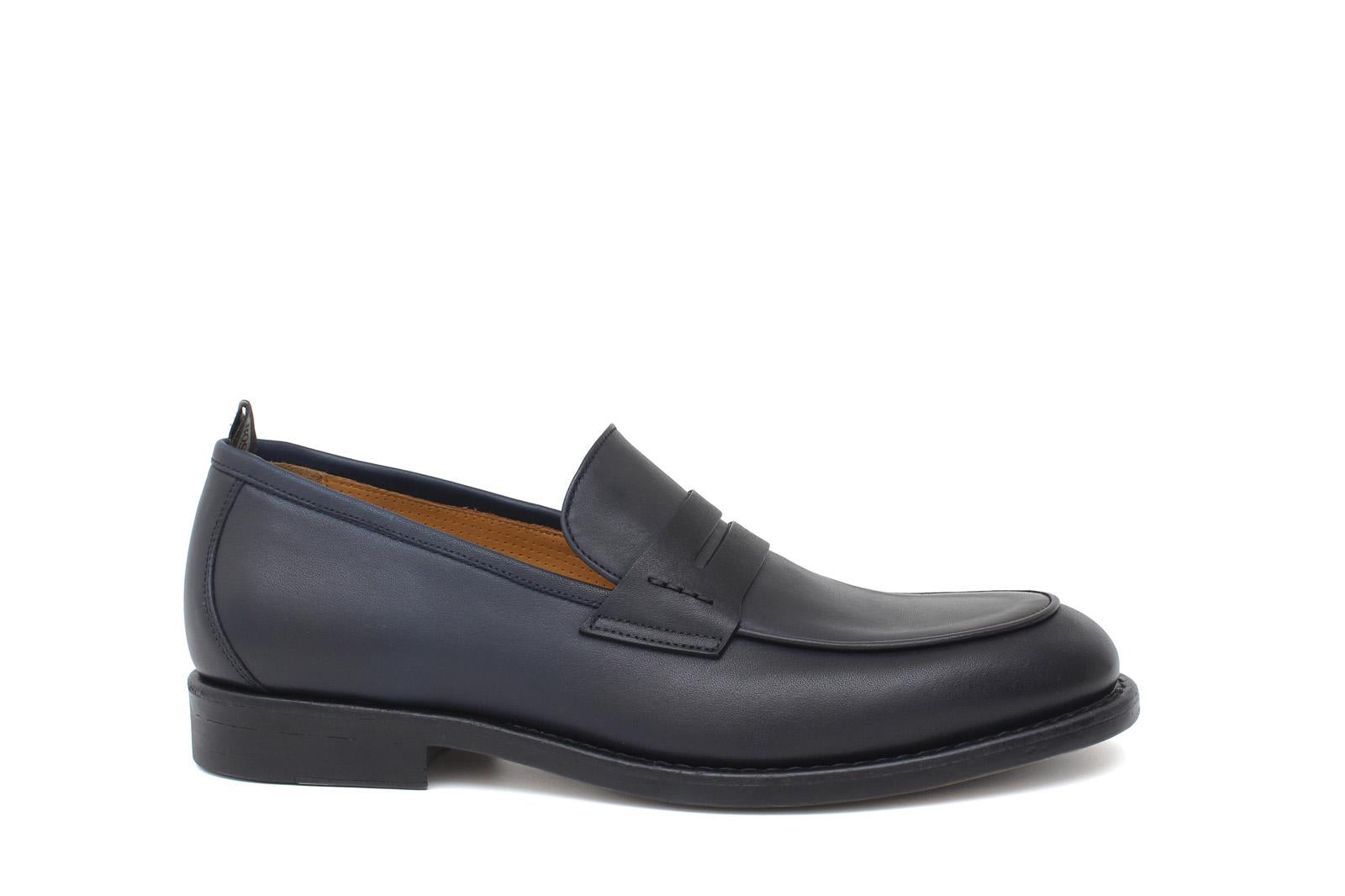 Mocassino in vitello naturale colore blu sfumato con fondo in gomma cucito 1062DIXB 4 ROSSI 