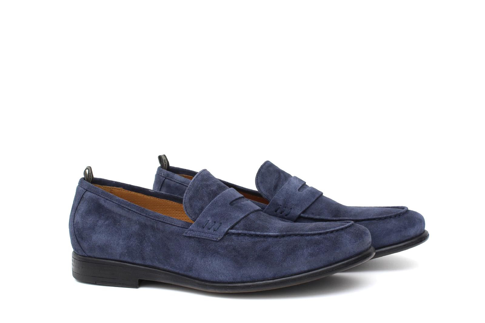 Mocassino in camoscio navy con fondo in gomma cucita 9612GTZAF 375  UN ROSSI 
