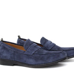 Mocassino in camoscio navy con fondo in gomma cucita 9612GTZAF 375  UN ROSSI 