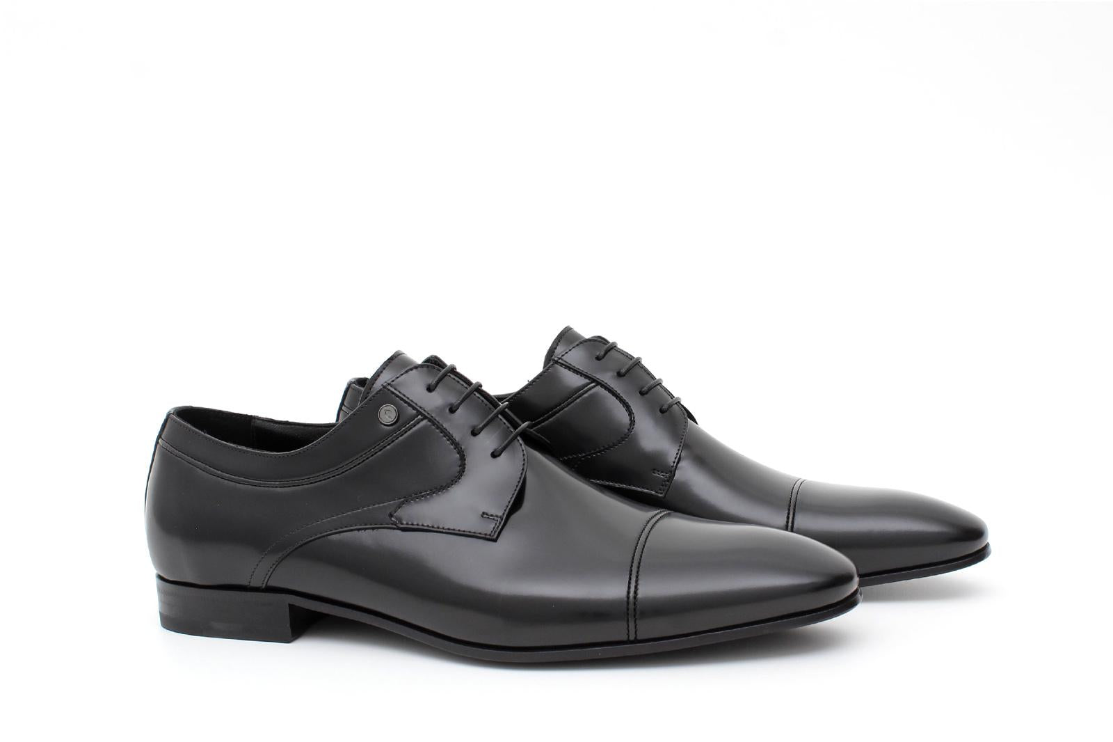 Derby con puntalino in vitello spazzolato nero con fondo cuoio stampato 3520SVN 405 ROSSI 