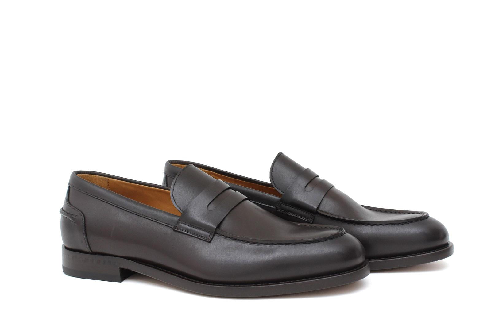 Mocassino in vitello a pieno fiore marrone con fondo in cuoio antiscivolo 6853SERMOK 515 ROSSI 
