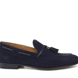Mocassino a sacchetto intero in camoscio blu e fondo in cuoio antiscivolo cucito blake 266FBLU 1107 ROSSI 