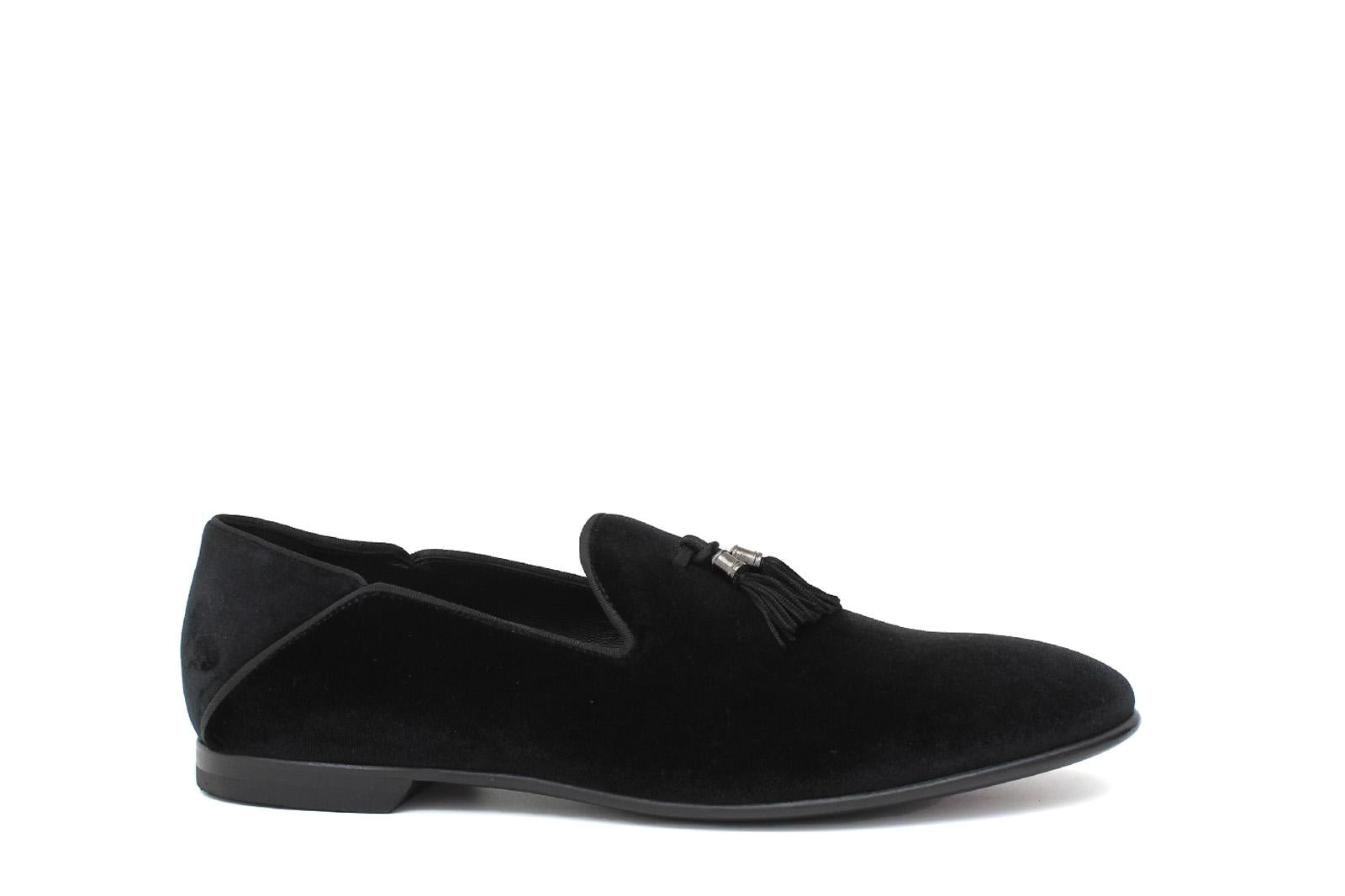 Pantofola con mappine in velluto nero con fondo cuoio antiscivolo 225DRANER 154 ROSSI 