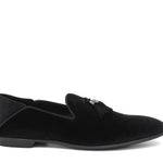 Pantofola con mappine in velluto nero con fondo cuoio antiscivolo 225DRANER 154 ROSSI 