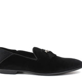 Pantofola con mappine in velluto nero con fondo cuoio antiscivolo 225DRANER 154 ROSSI 