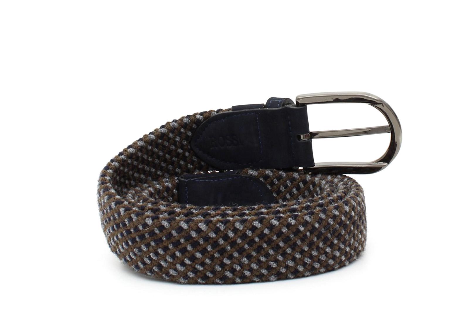 Cinta elasticizzata in lana colore marrone, blu e grigio  h35 con fibbia in canna di fucile spazzolato F0311CFNASLAB 123 ROSSI 