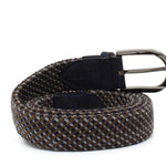 Cinta elasticizzata in lana colore marrone, blu e grigio  h35 con fibbia in canna di fucile spazzolato F0311CFNASLAB 123 ROSSI 