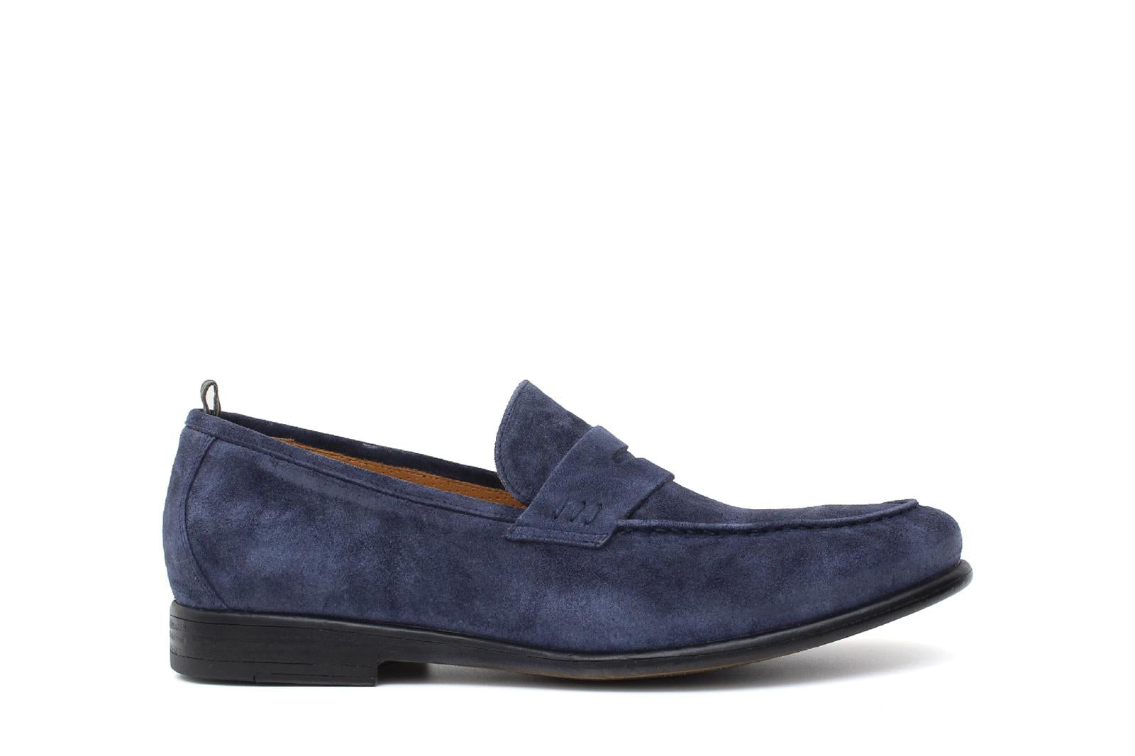 Mocassino in camoscio navy con fondo in gomma cucita 9612GTZAF 375  UN ROSSI 