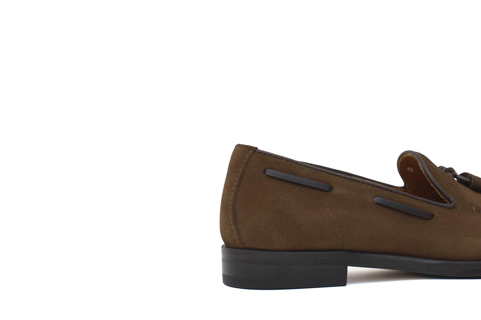 Mocassino donna con mappine in suede rasato color marrone con fondo cuoio antiscivolo D204CRINB 13 ROSSI 