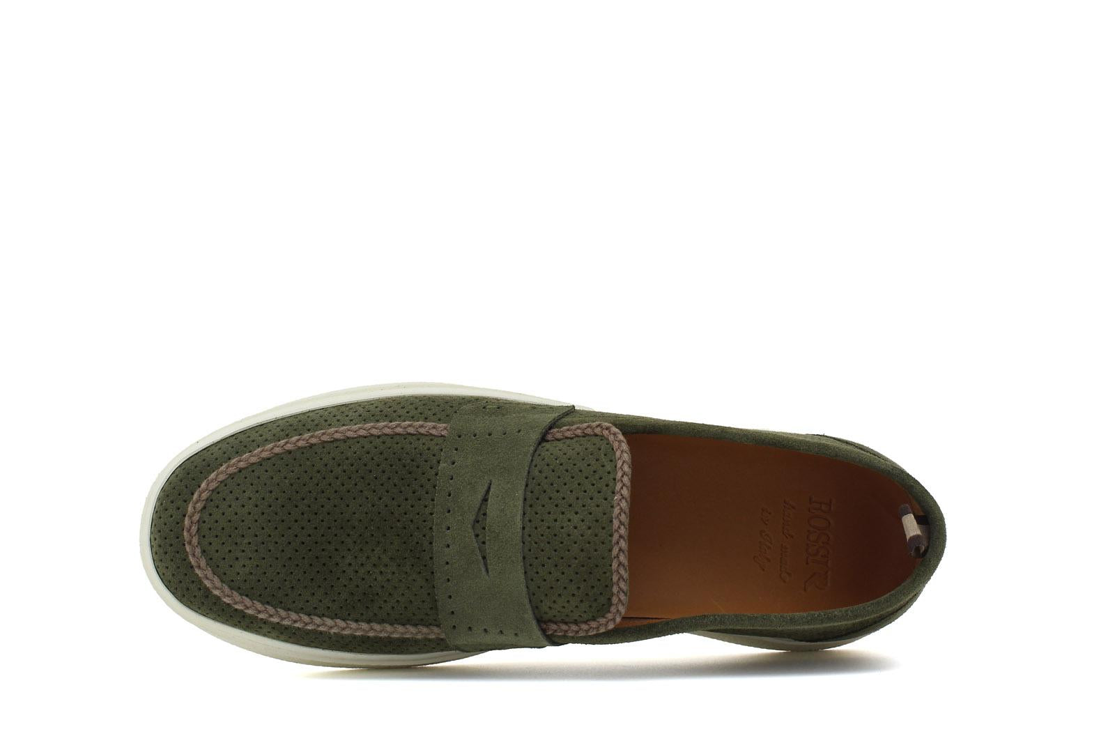 Slip on in camoscio traforata verdone con fondo in gomma 1055FLOG 160 ROSSI 