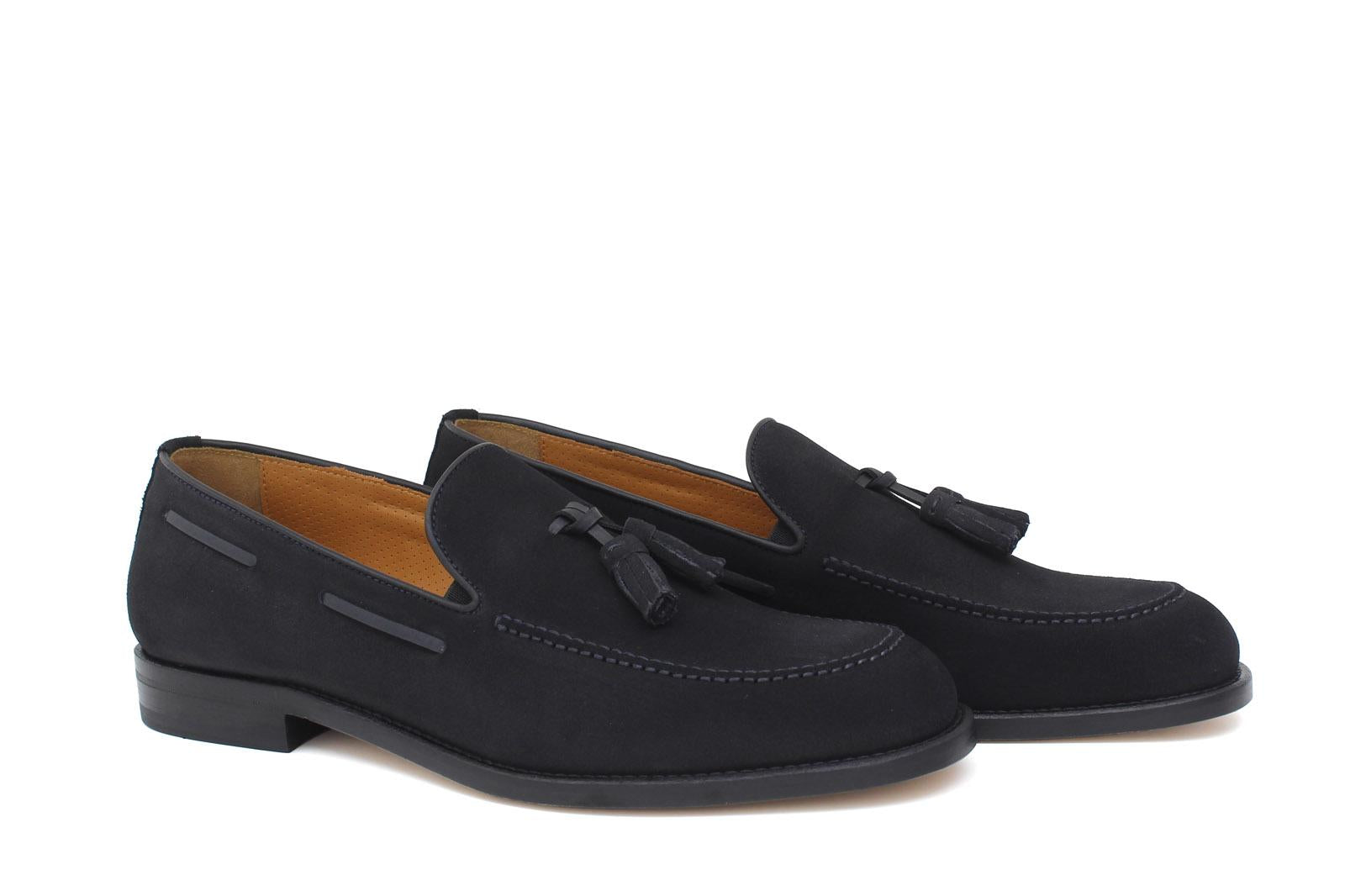 Mocassino con nappine in camoscio blu e fondo cuoio antiscivolo 7393CCRIB 211 ROSSI 