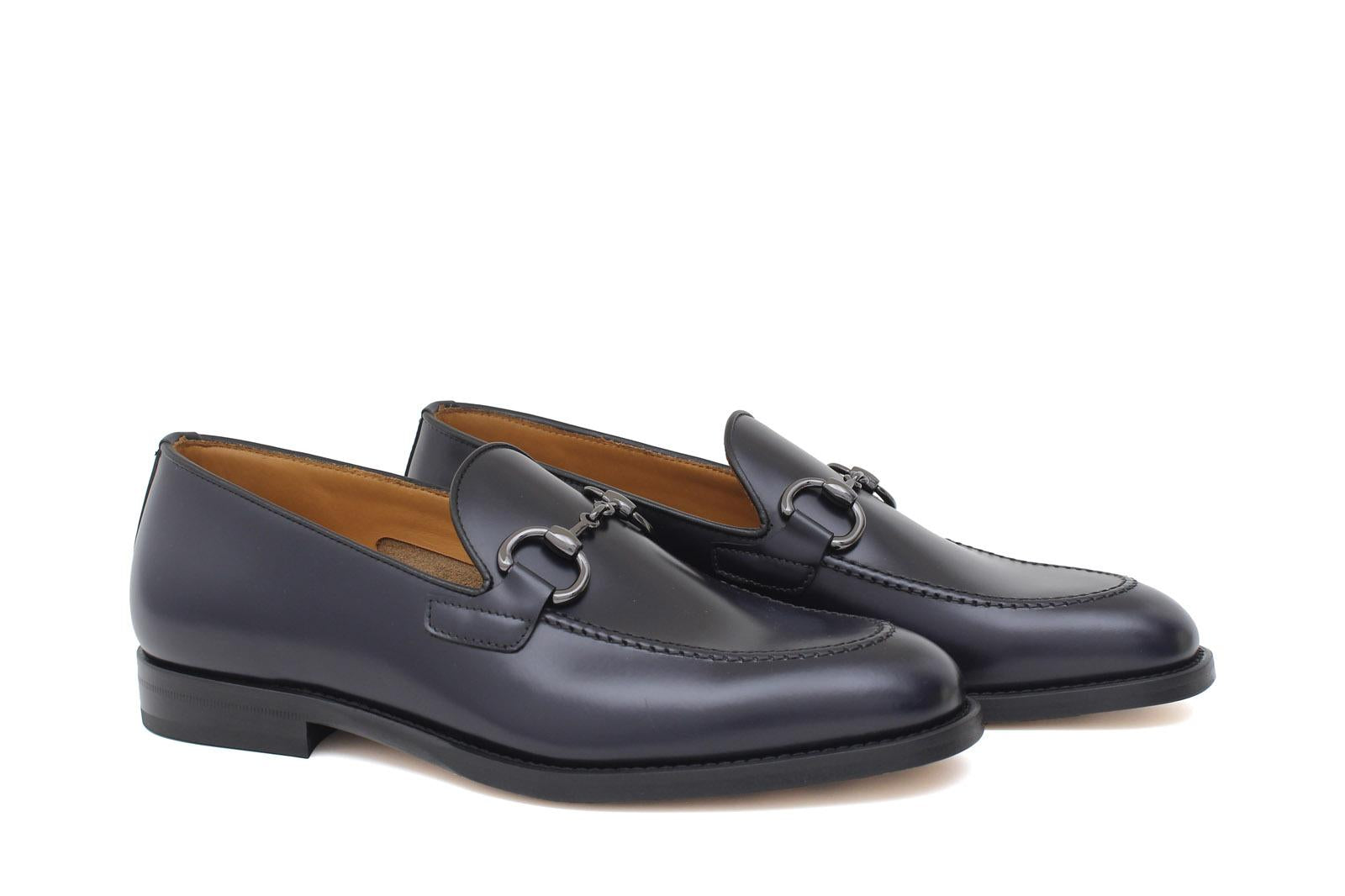 Mocassino con accessorio in vitello spazzolato blu con fondo in cuoio antiscivolo 644MORSCB 1128 ROSSI 
