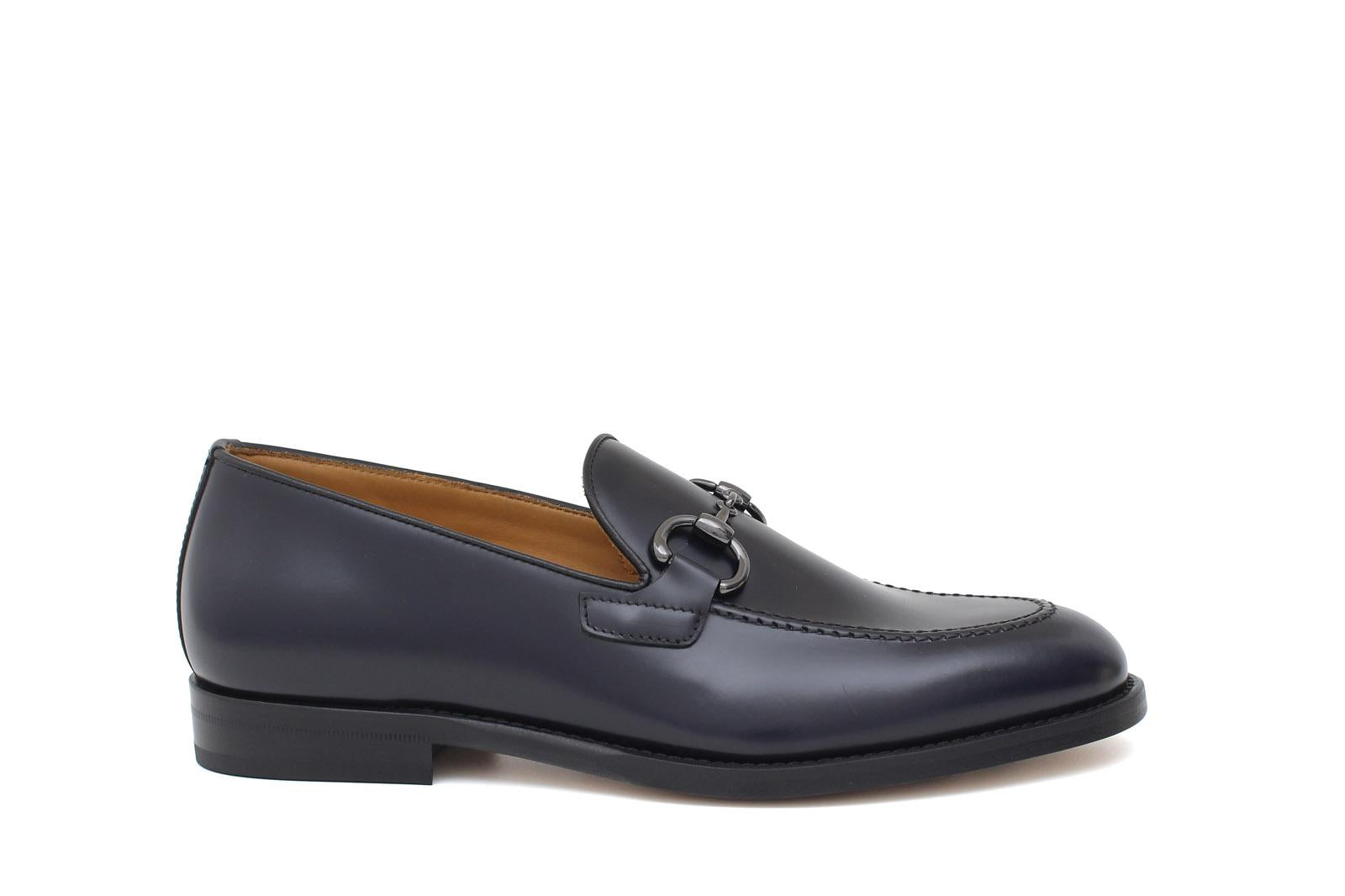 Mocassino con accessorio in vitello spazzolato blu con fondo in cuoio antiscivolo 644MORSCB 1128 ROSSI 