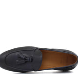 Mocassino con mappine a sacchetto intero in vitello naturale blu con fondo cuoio antiscivolo cucito 8683MADBLU 1029 ROSSI 