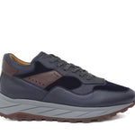 Sneakers in pelle blu con dettaglia testa di moro e riporto in camoscio blu con fondo vibram 800BBLU 391 ROSSI 