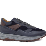 Sneakers in pelle blu con dettaglia testa di moro e riporto in camoscio blu con fondo vibram 800BBLU 391 ROSSI 