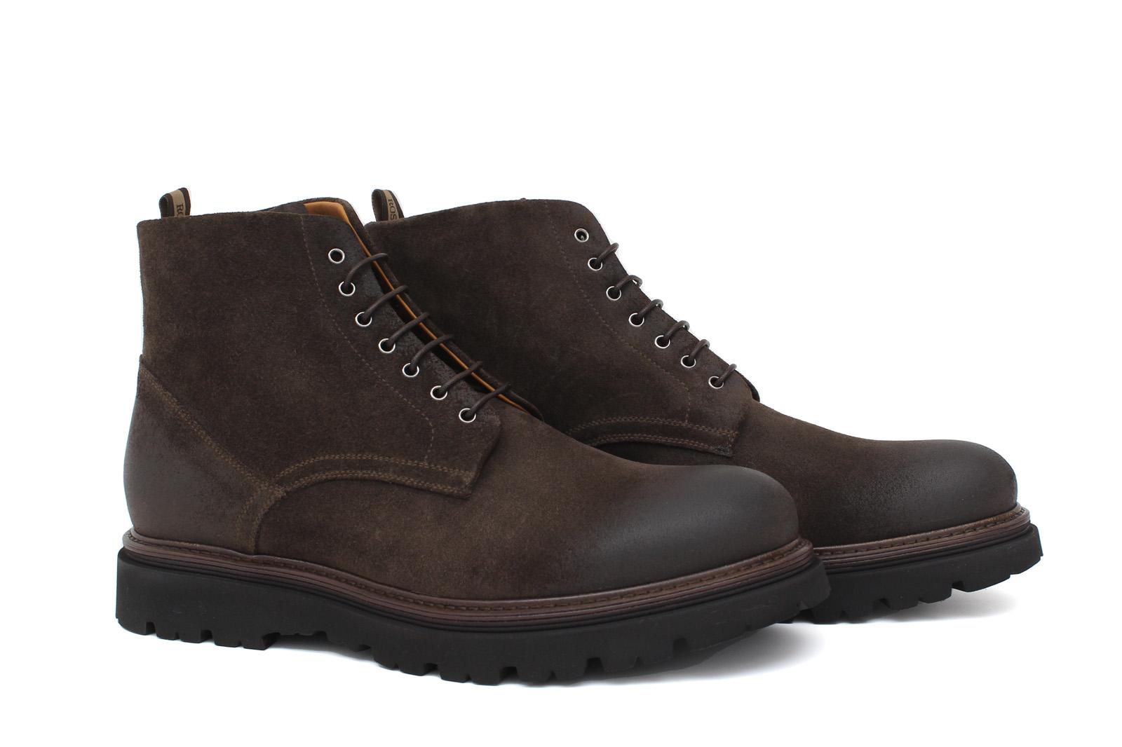 Stivaletto stringato in camoscio ingrassato testa di moro con fondo in gomma leggero 8189PLHSQ 1019 ROSSI 