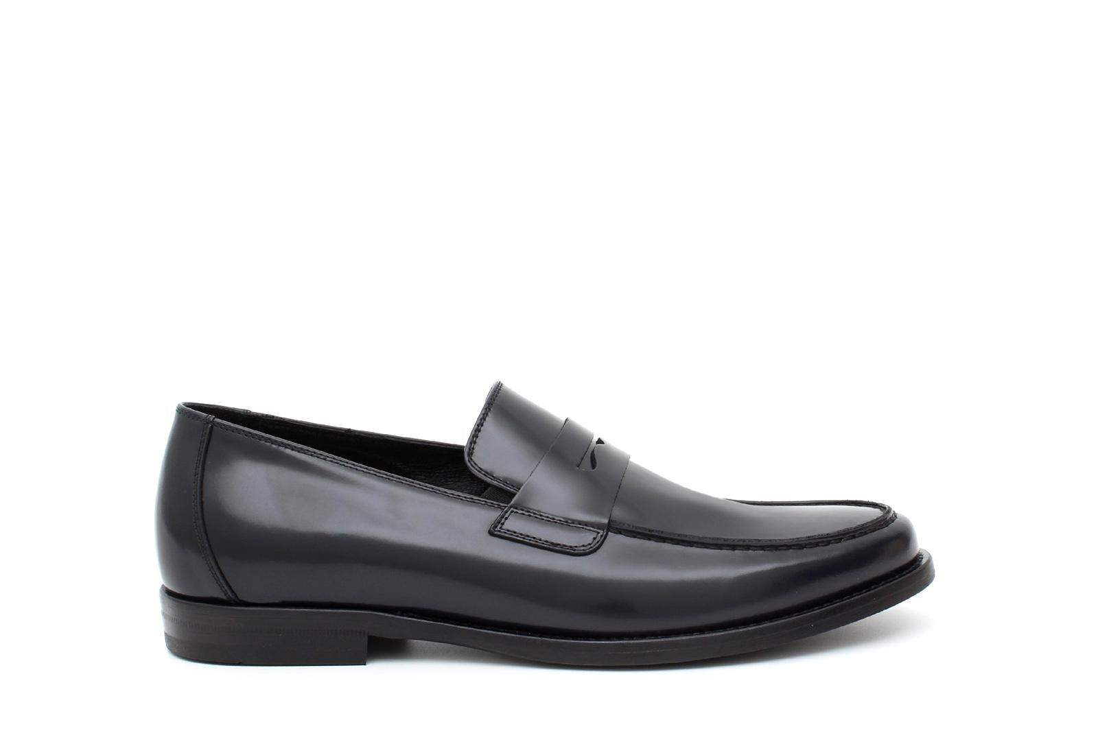 Mocassino con mascherina in vitello spazzolato blu scuro e fondo in cuoio 6834TBCUO 427 ROSSI 