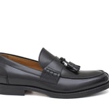 Mocassino College con nappine stile inglese in vitello spazzolato nero e fondo in cuoio 1/2 gomma 8140CNE 393 ROSSI 