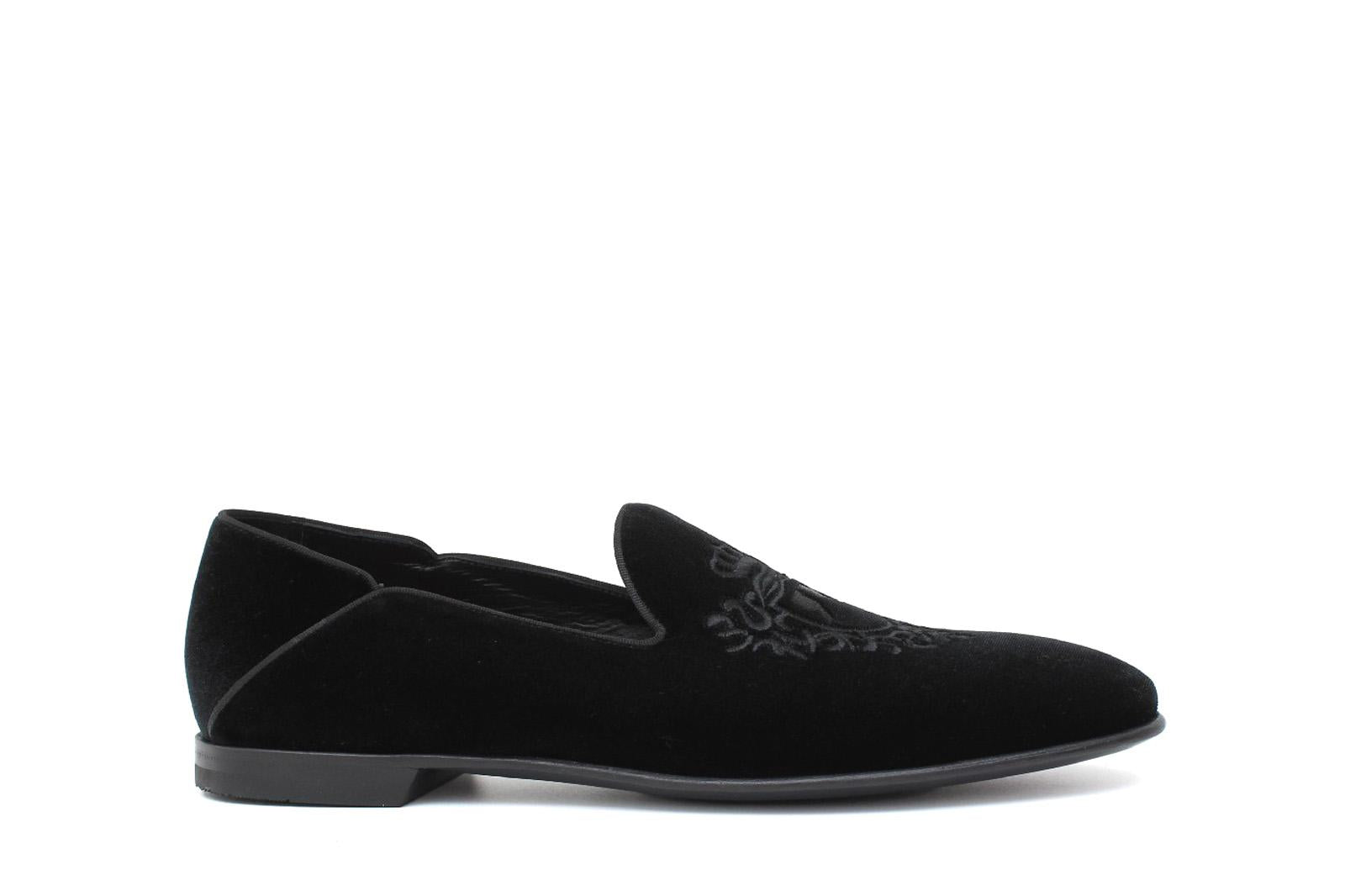 Pantofola con ricamo Rossi  in velluto nero con fondo cuoio antiscivolo 225SCDNE 216 ROSSI 