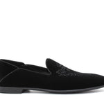 Pantofola con ricamo Rossi  in velluto nero con fondo cuoio antiscivolo 225SCDNE 216 ROSSI 