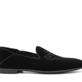 Pantofola con ricamo Rossi  in velluto nero con fondo cuoio antiscivolo 225SCDNE 216 ROSSI 