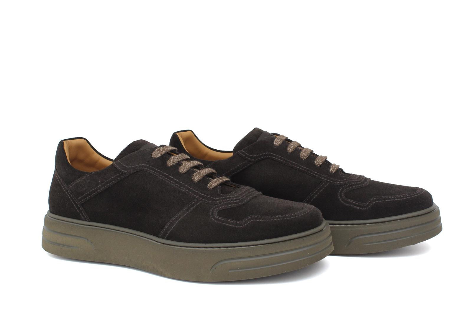 Sneakers in camosco ingrassato testa di moro e fondo in gomma leggera 1245CHSM 362 ROSSI 