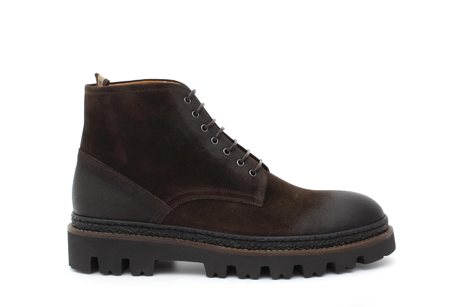 Stivaletto stringato in camoscio invecchiato testa di moro con fondo gomma roccia leggero 9199LPHSQ 110 ROSSI 