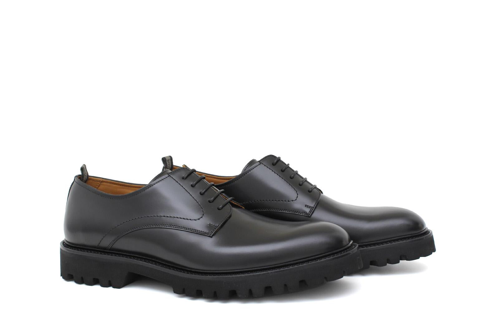 Derby liscio in vitello spazzolato nero con fondo in gomma leggera 455CNE 183 ROSSI 