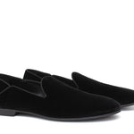 Pantofola  in velluto nero con fondo cuoio antiscivolo 225LDNE 279 ROSSI 