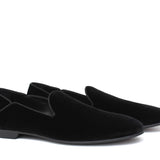Pantofola  in velluto nero con fondo cuoio antiscivolo 225LDNE 279 ROSSI 