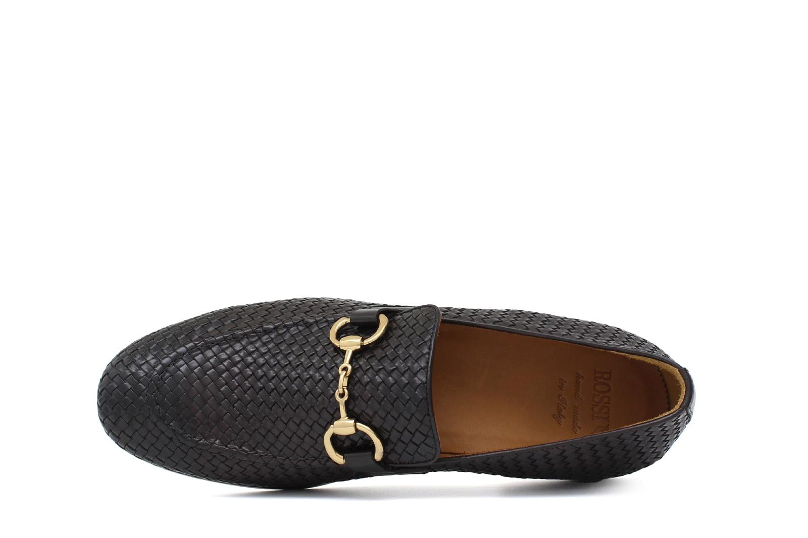Mocassino con accessorio in vitellino intrecciato t. moro e fondo cuoio antiscivolo cucito 8690INTM 190 ROSSI 