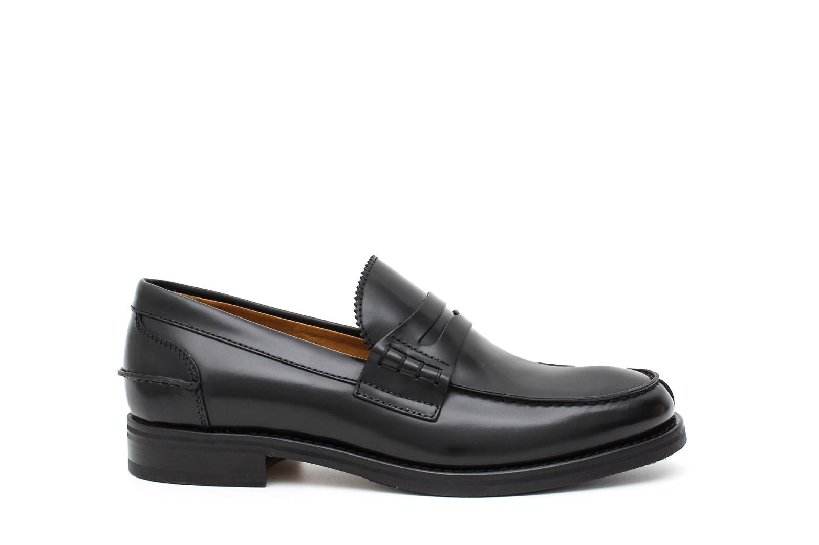 Mocassino College stile inglese in vitello spazzolato nero e fondo in cuoio 1/2 gomma 5316VCN 228 ROSSI 