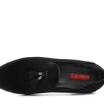 Pantofola con mappine in velluto nero con fondo cuoio antiscivolo 225DRANER 154 ROSSI 