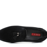 Pantofola con mappine in velluto nero con fondo cuoio antiscivolo 225DRANER 154 ROSSI 