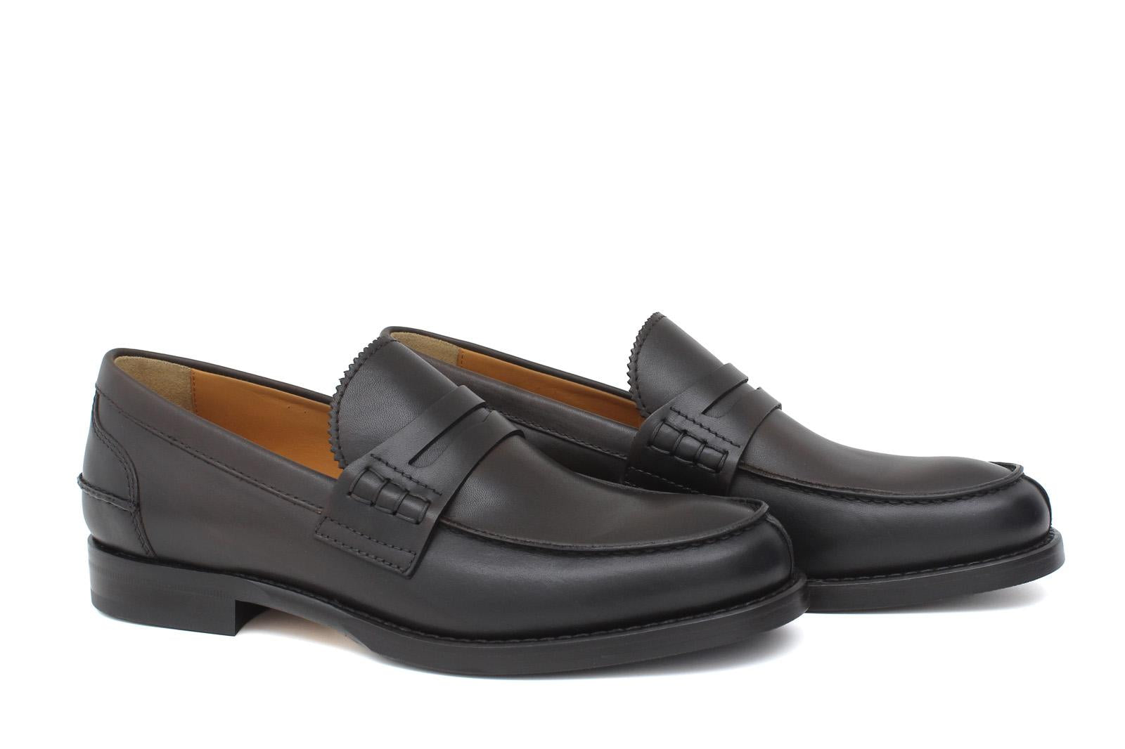 Mocassino College stile inglese in vitello naturale testa di moro con  fondo cuoio mezza gomma 5316CSMOK 212 ROSSI 