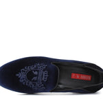 Pantofola con ricamo Rossi  in velluto blu scuro con fondo cuoio antiscivolo 225SCDBLU 11 ROSSI 