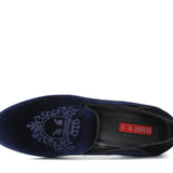 Pantofola con ricamo Rossi  in velluto blu scuro con fondo cuoio antiscivolo 225SCDBLU 11 ROSSI 