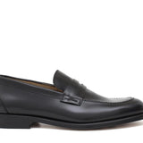 Mocassino sfoderato in vitello spazzolato nero  con fondo in cuoio antiscivolo cucito blake 7635CNE 502 ROSSI 
