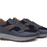 Sneakers in pelle blu con dettaglia testa di moro e riporto in camoscio blu con fondo vibram 800BBLU 391 ROSSI 