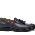 Mocassino sfoderato con mappine in vitello spazzolato blu con fondo in gomma leggera 7637CHBLU 52 ROSSI 
