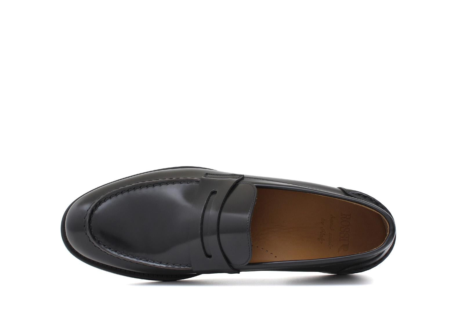 Mocassino sfoderato in vitello spazzolato nero con fondo in cuoio antiscivolo cucito blake 6651CAN 139 ROSSI 