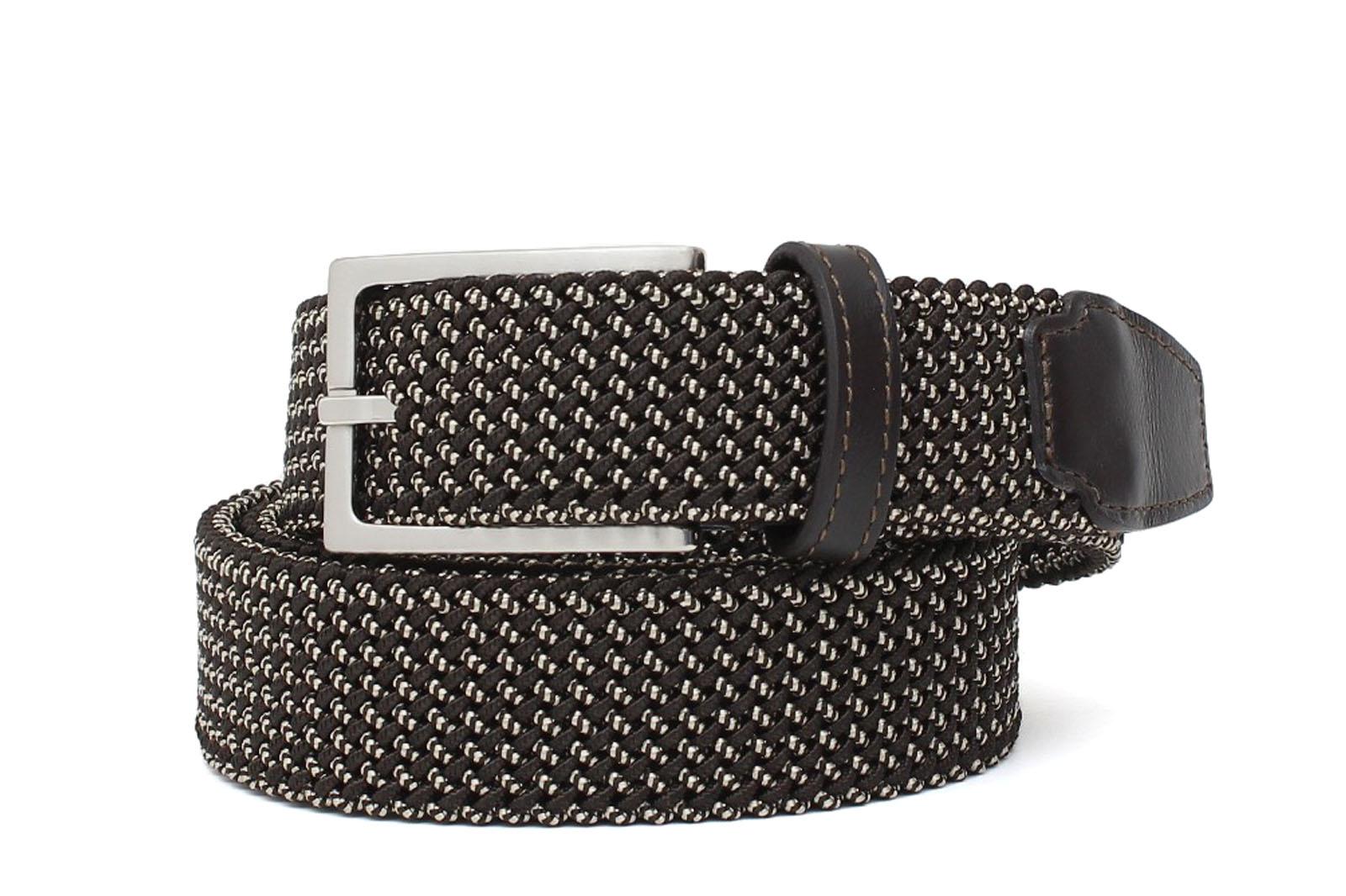 Cinta h 35 in intreccio elasticizzato bicolore marrone/taupe  con fibbia in nichel satinato F0477NKSTME 6 ROSSI 