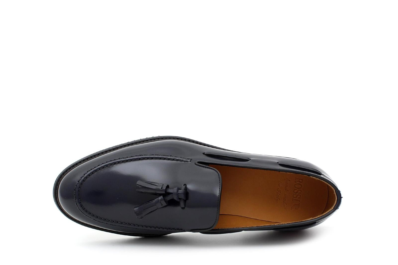 Mocassino con mappine in vitello spazzolato blu e fondo in gomma leggera 5853CALBLU 266 ROSSI 