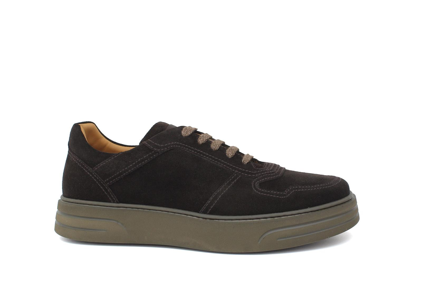 Sneakers in camosco ingrassato testa di moro e fondo in gomma leggera 1245CHSM 362 ROSSI 