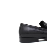 Mocassino con accessorio in vitello spazzolato nero con fondo in cuoio 621TNER 396 ROSSI 
