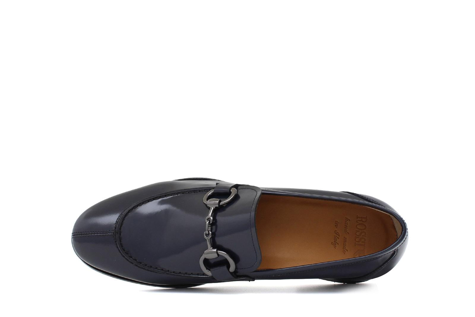 Mocassino con accessorio in vitello sfoderato blu con fondo in cuoio antiscivolo cucito blake 8681IABLU 373 ROSSI 