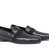 Pantofola in vernice nera,  riporto in grogrein e fondo in cuoio 5902VERNER 283 ROSSI 