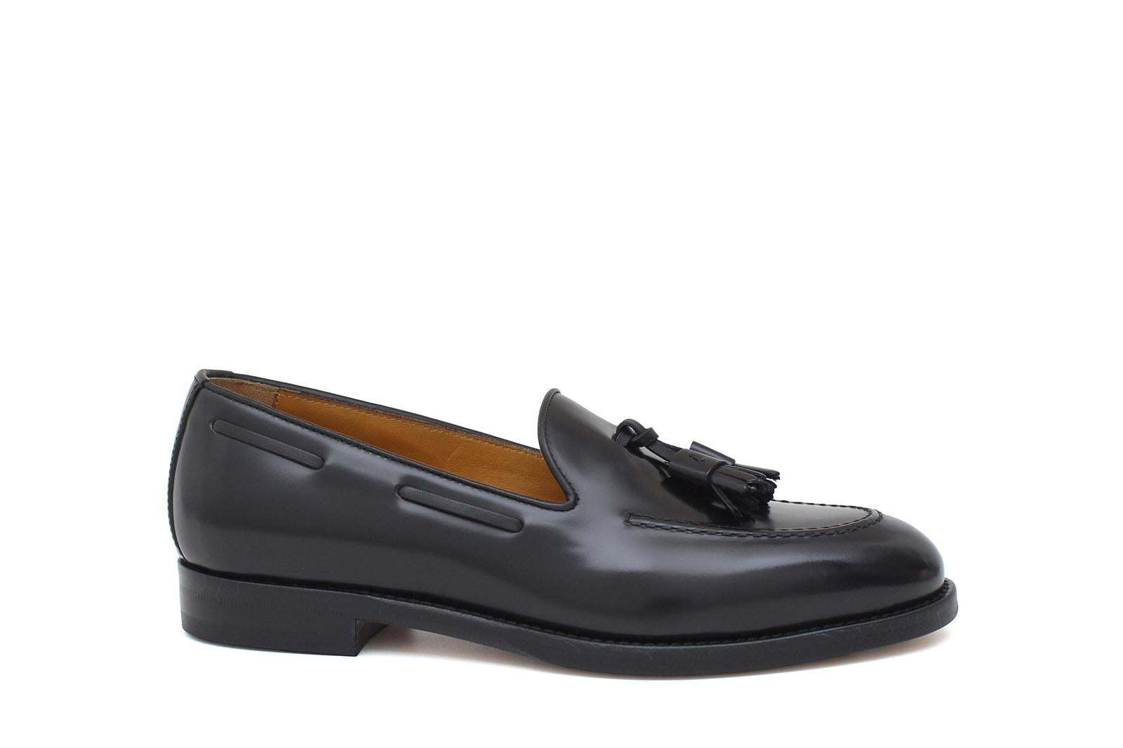 Mocassino donna con mappine in vitello spazzolato nero con fondo cuoio antiscivolo D204CALNE 5 ROSSI 